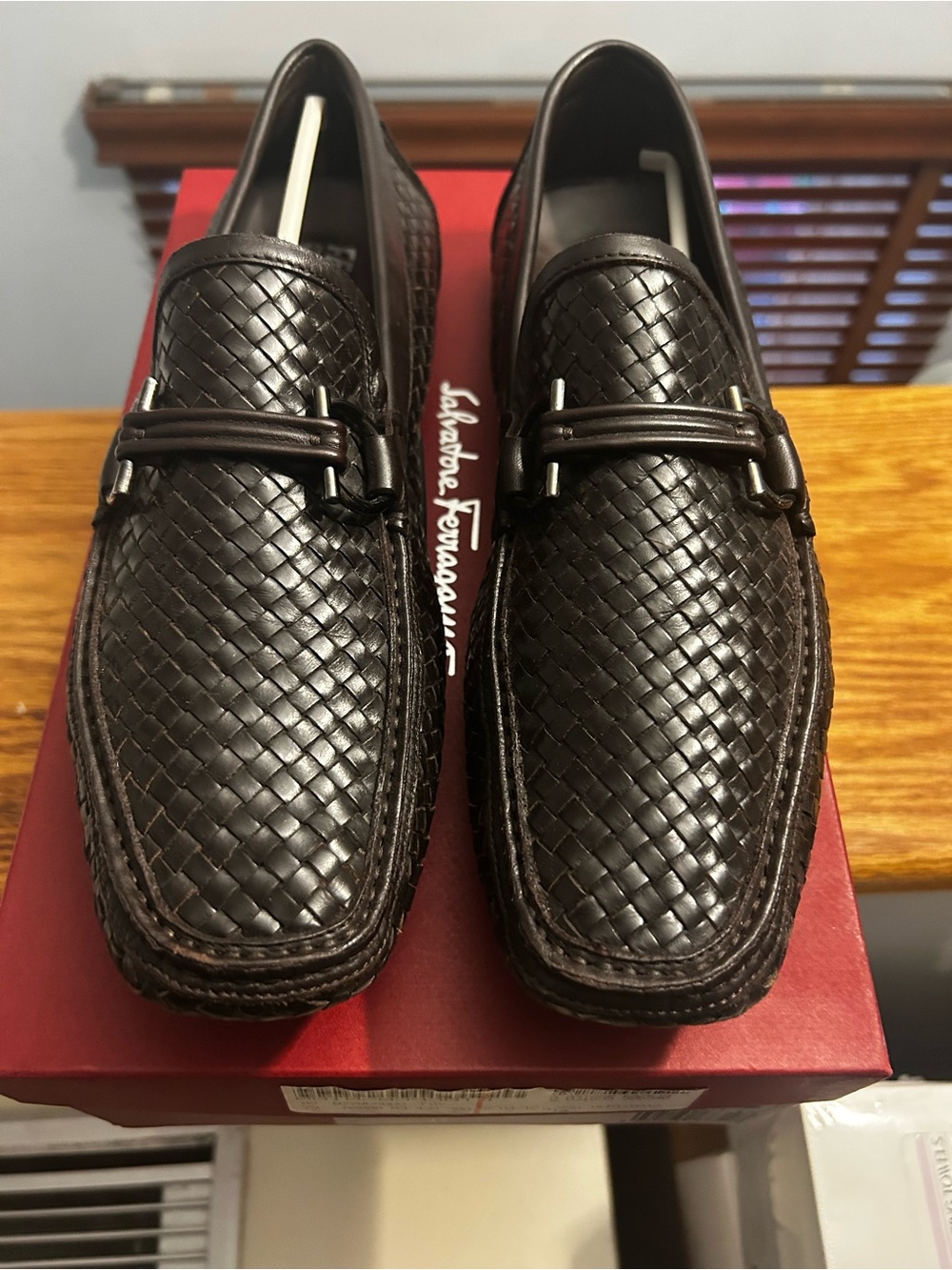Salvatore Ferragamo Woven Leather Bit Loafers - Dark Brown